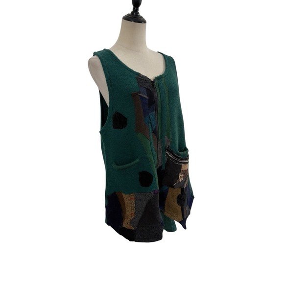 Vtg 90s Cathrine Coloney Green Sweater Vest Patchwork Asymmetrical Wearable Art - Picture 4 of 8